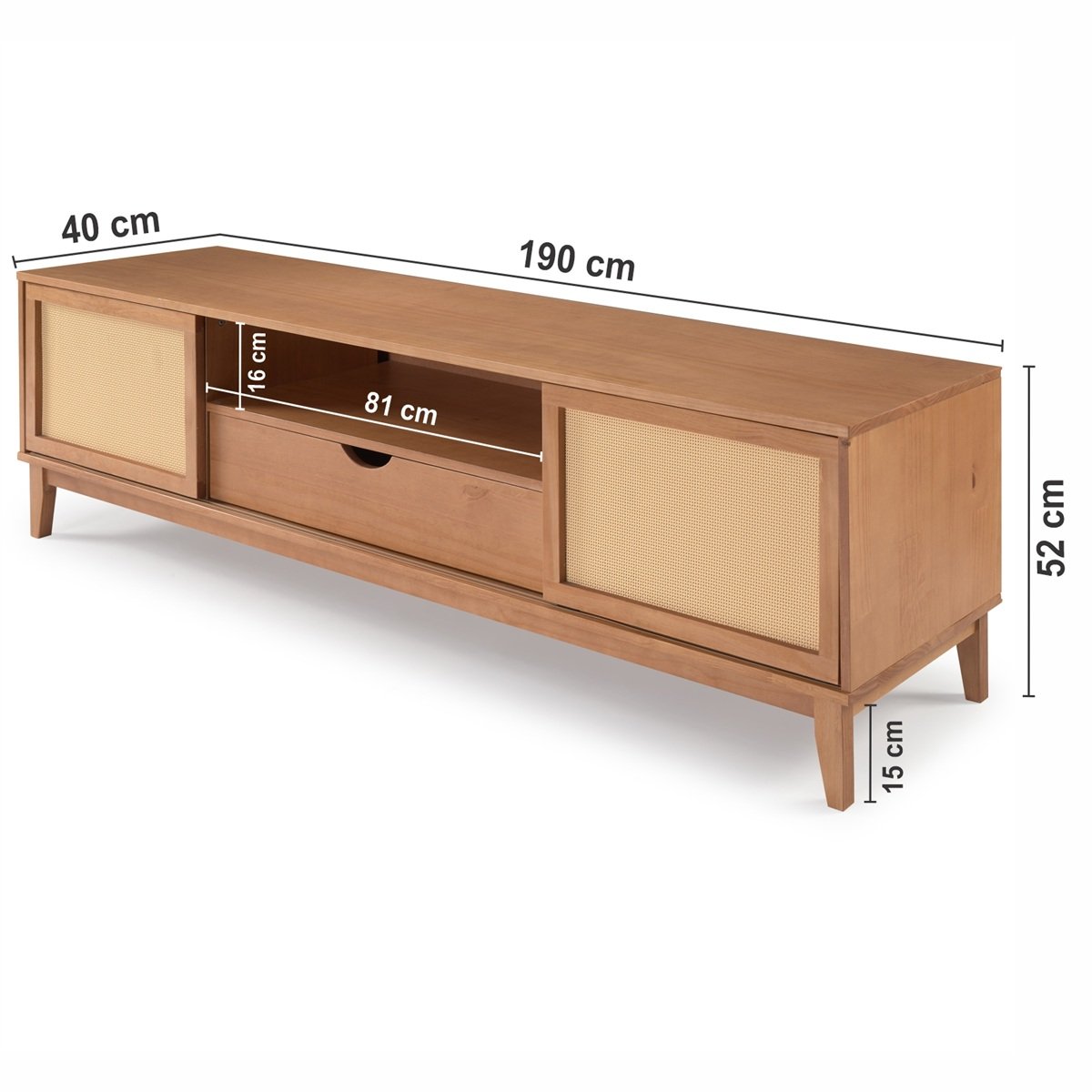 Rack Inari | 190 cm x 40 cm| Madeira Maciça com Palhinha | Caramelo